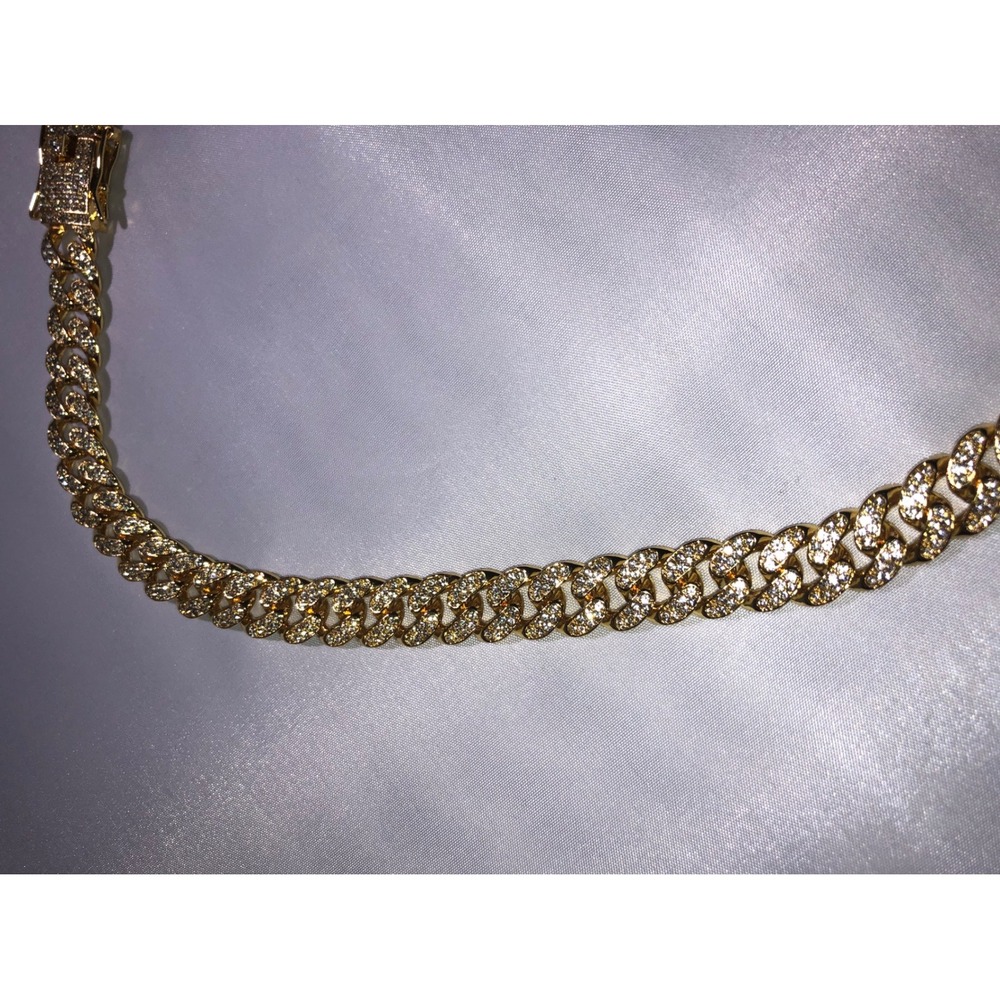 Iced Out Gold Tone Miami Cuban Link Chain Necklace Hip Hop Bling Box Clasp - Picture 3 of 5